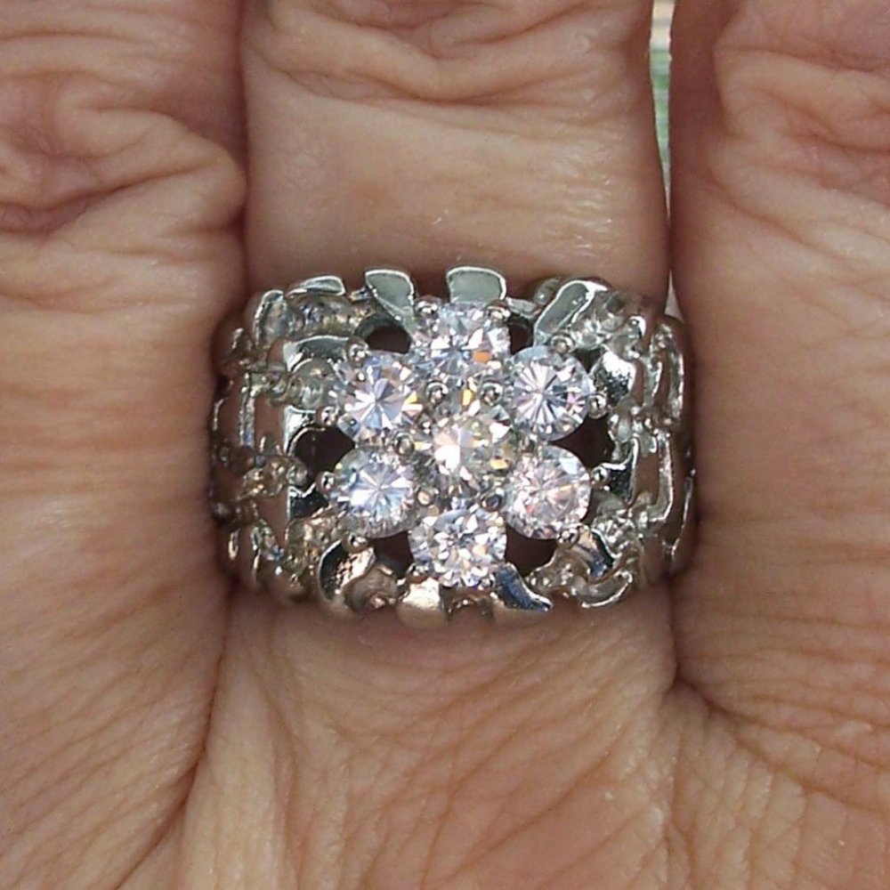 STAINLESS STEEL Men's Nugget CZ Cluster Ring - Picture 11 of 12